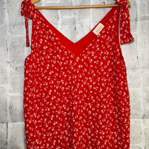 Sezane 100 % Silk Red Floral Tie-Shoulder Camisole